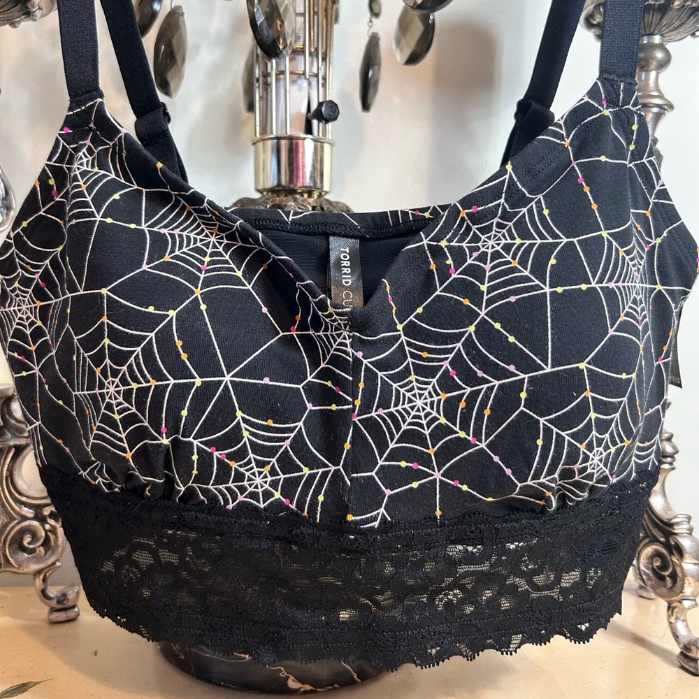 Torrid Black Spider Web Lace Trim Bralette NEW NWT